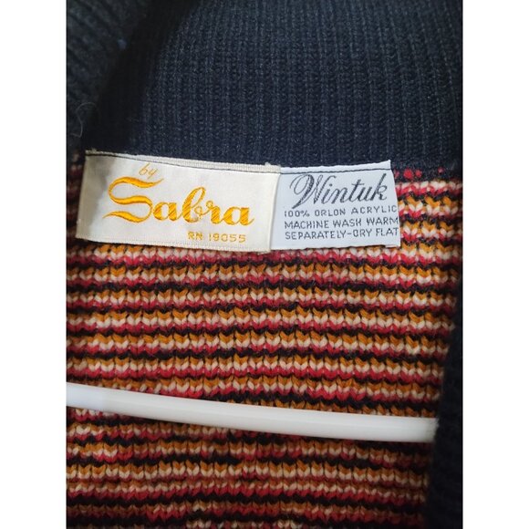 VTG 70s Sabra by Wintuk Orlon Acrylic Belted Tribal Cardigan S/M Boho Aztec - Picture 4 of 5